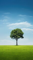 Fototapeta premium A tree on clear lawn nature landscape outdoors.