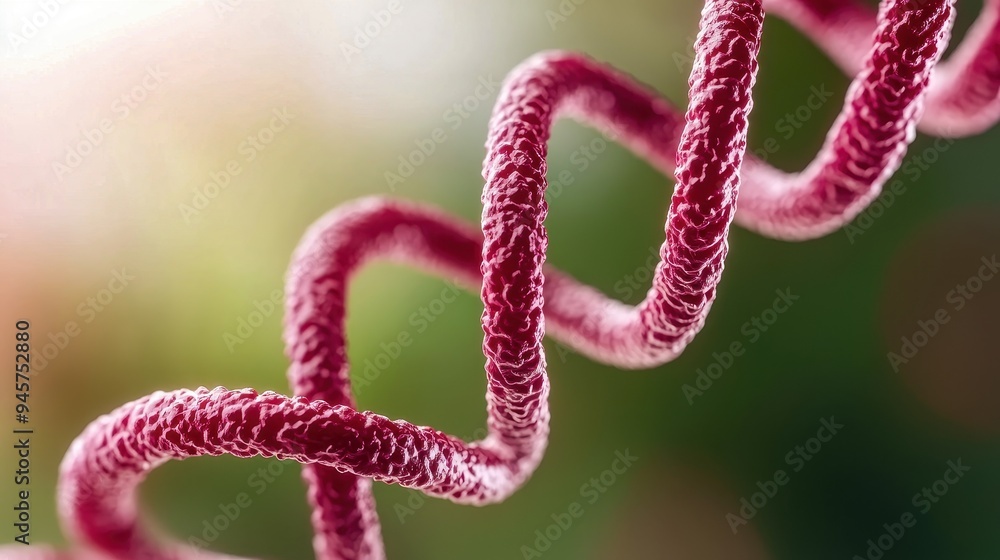 Poster Close-up of a twisted maroon wire, showcasing intricate textures and patterns in a blurred green background.