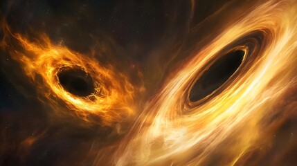 Naklejka premium 37. The collision of two black holes in space creating gravitational waves