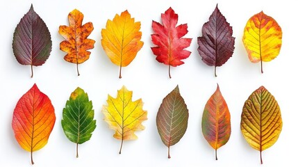 Obraz premium set of colorful autumn leaves isolated on white background, vector illustration