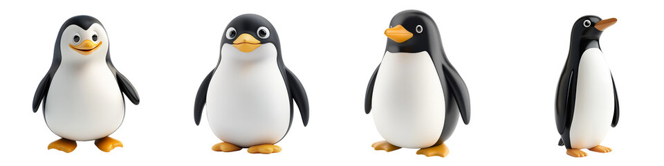 Obraz premium Set of cute cartoon penguins in various poses, perfect for children's content or winter themed projects.