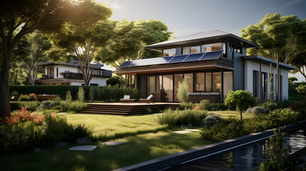 Fototapeta premium Energy-efficient homes nestled amid expansive garden
