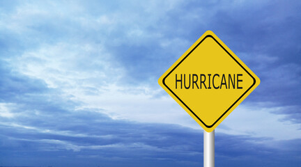 danger,caution,Hurricane Idalia warning sign against a powerful stormy background with copy space. Dirty and angled sign with cyclonic winds add to the drama.hurricane season sign on cloudy background