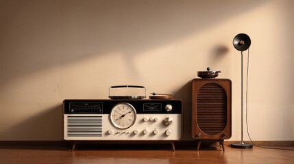 Generative AI, Vintage Radio Setup with Lamp