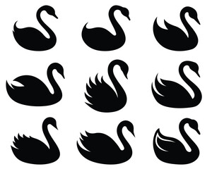 Fototapeta premium Set of Swan silhouettes. isolated vector on white background.
