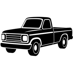 Pickup truck silhouette vector design, black truck illustration on a white background