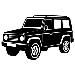 SUV silhouette vector design, rugged black car illustration on a white background