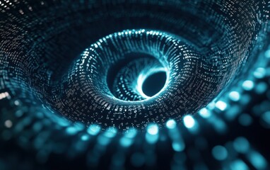 Abstract Blue and Black Swirling Tunnel of Light with Bokeh Effect