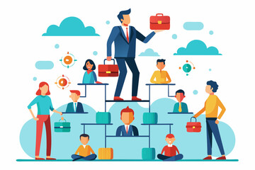 Reorganization or reorg to adjust, allocate resources, change team structure for efficiency, restructure organization, department and job roles concept, businessman ceo reorganize employee role chart.