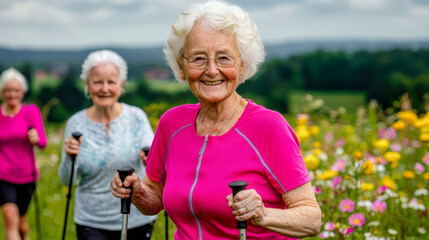 Empowered Aging A Joyful Seniors Proudly Demonstrates Her Strength During a Group Fitness Class Emphasizing the Importance of Staying Active and Healthy in Later Life