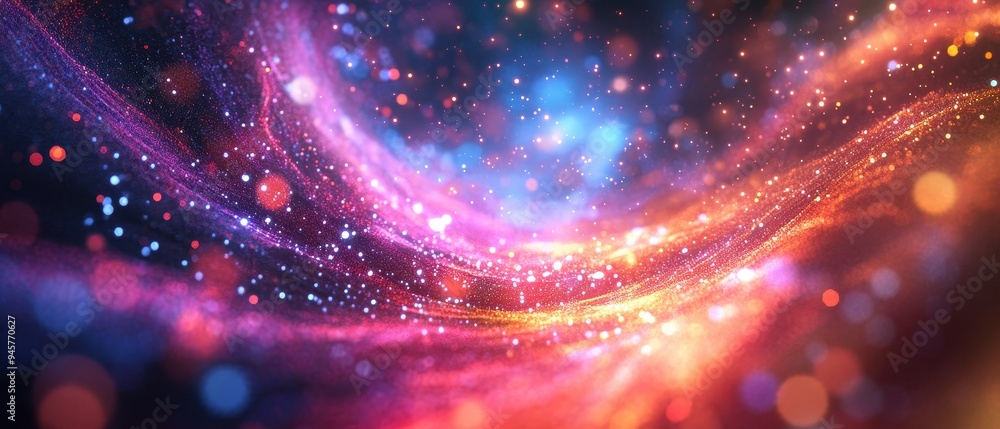 Aufkleber abstract cosmic background with glittering particles and bokeh lights.