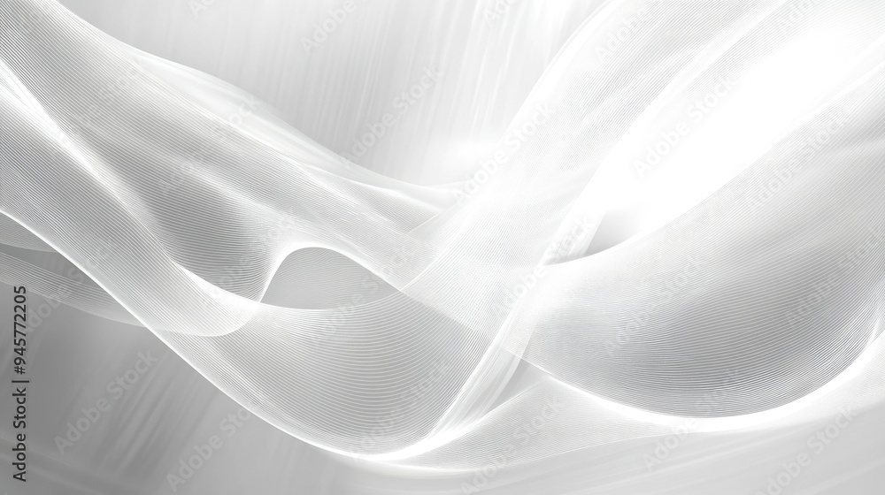 Poster abstract white lines and shapes forming a dynamic, futuristic background with depth and movement.