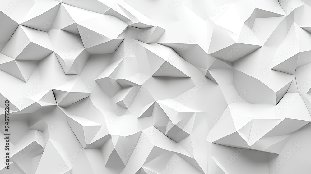 Poster abstract white polygonal shapes forming a three-dimensional background with depth and texture.