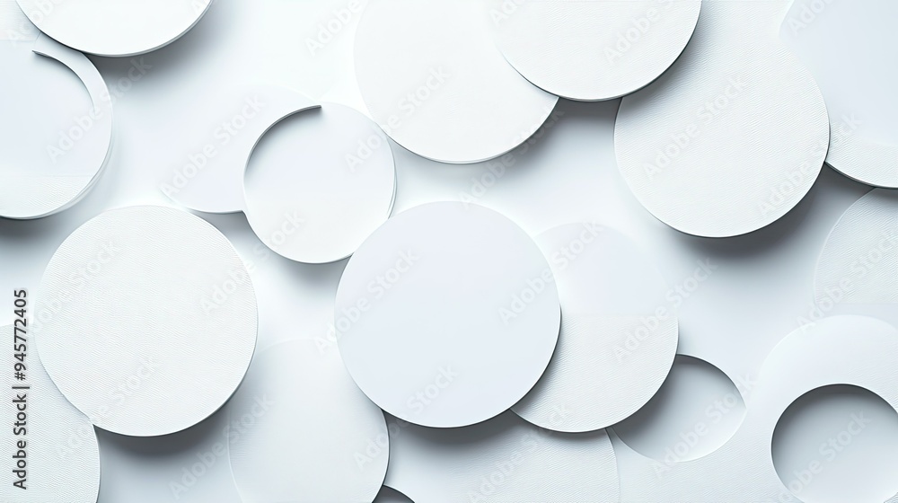 Poster an abstract white background with circular patterns and shadows, creating a modern and stylish backd