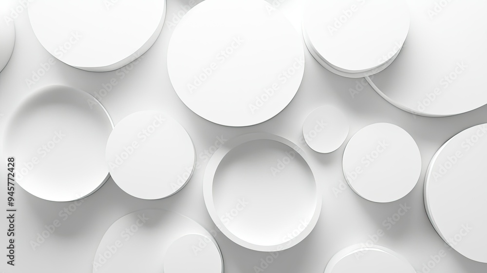 Poster an abstract white background with circular patterns and shadows, creating a modern and stylish backd