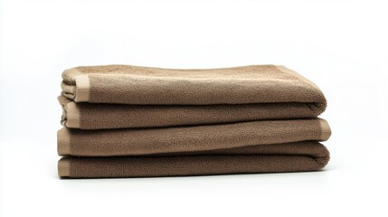 Stack of brown towels on a white background, isolated
