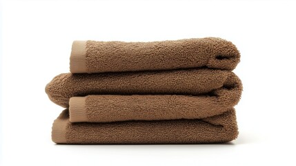 Stack of brown towels on a white background, isolated