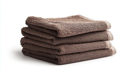 Stack of brown towels on a white background, isolated