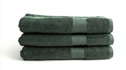 Stack of green towels on white background, isolated