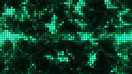 Green mosaic background in technology concept. Abstract multicolored LED squares. Technology digital square green color background. Bright pixel grid background. 3D rendering