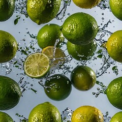 Juicy Lime with Splashing Leaves, Stock Photography, Ai generated Images