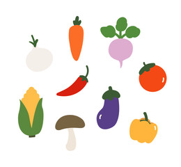 Vegetable cute cartoon style illustration set. isolated