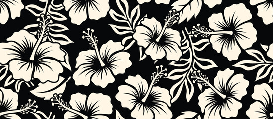 Aloha hibiscus flower Hawaiian tropical seamless pattern. nature floral abstract back ground.  © andin