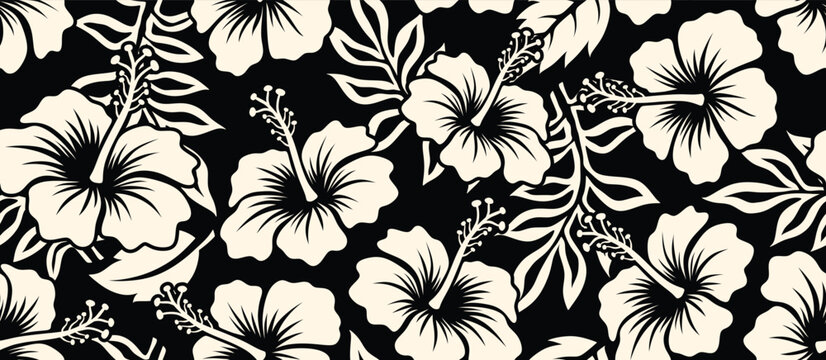 Aloha hibiscus flower Hawaiian tropical seamless pattern. nature floral abstract back ground.	