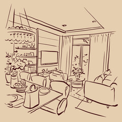 drawing of function area in house vector for card illustration decoration