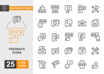 Feedback icon set. Like, smile, rating and more line icon.