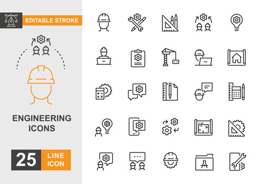 Engineering icon set. Working, inspector, contruction and more line icon.
