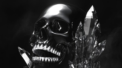 Black Skull Surrounded by Clear Crystals