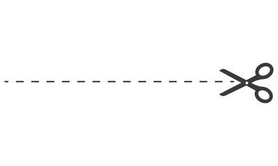 Cut line icon with scissor isolated on white background.