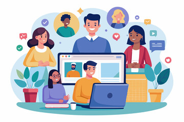 Online discussion board, group chat or video focused group meeting, online conference talking, team chat or technology for team conversation concept, business people chatting dialogue in computer
