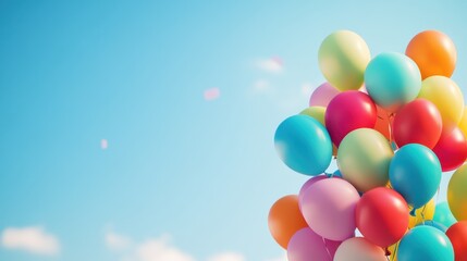 Colorful Balloons Floating in Blue Sky - Celebration, Party, Birthday, Festival, Joy, Happiness