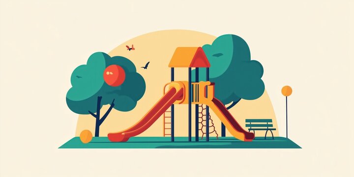 Playground in the park illustration for poster or wallpaper