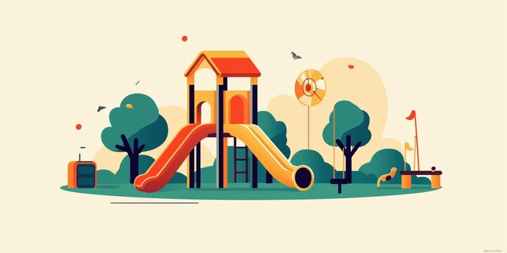playground scene with slides, trees, and swings clip art preview