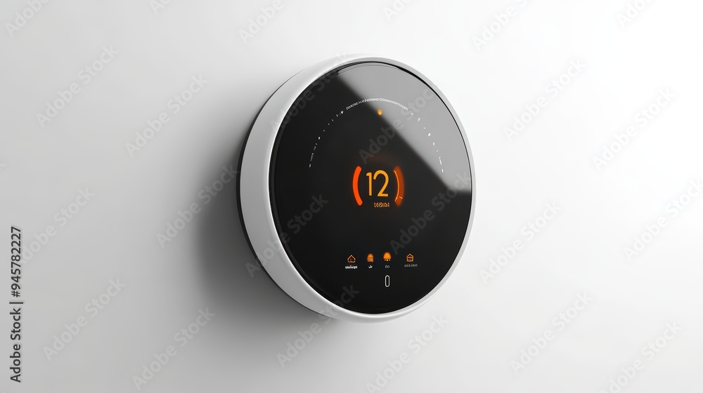 Poster modern smart thermostat with sleek design and digital display for efficient home temperature control