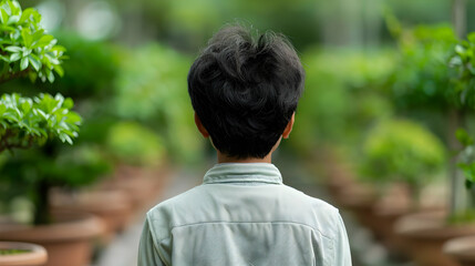 Fototapeta premium Elderly Tending Collection Bonsai Tree