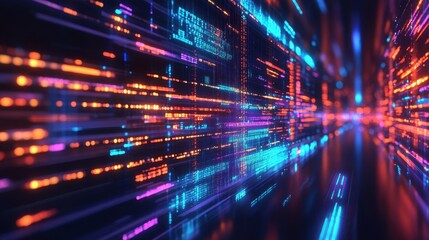 Fototapeta premium Abstract Digital Data Flow with Neon Lights and Glowing Lines.