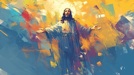 Portrait of Jesus Christ on abstract colorful background. Vector illustration.