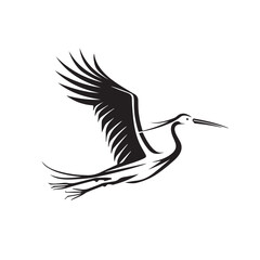 Flying stork logo black and white style Image Vector isolated on white background