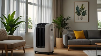 portable air conditioner or mobile air cooler in living room.generative.ai