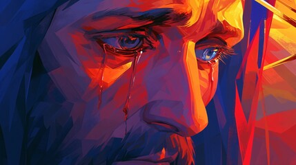Portrait of Jesus Christ on abstract colorful background. Vector illustration.