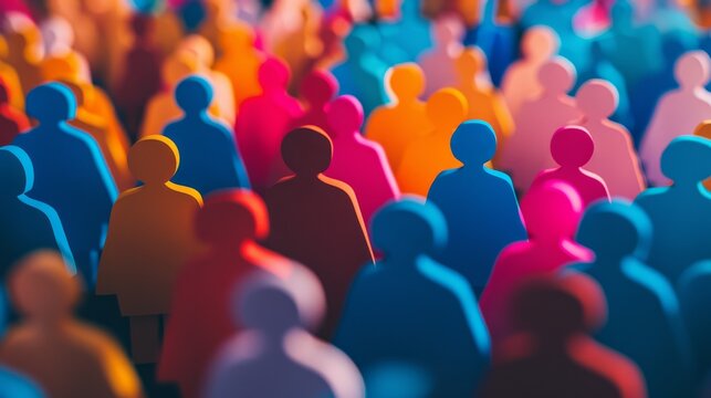 Colorful, abstract silhouettes of people come together, showcasing diversity and unity in this vibrant, artsy depiction of a community.