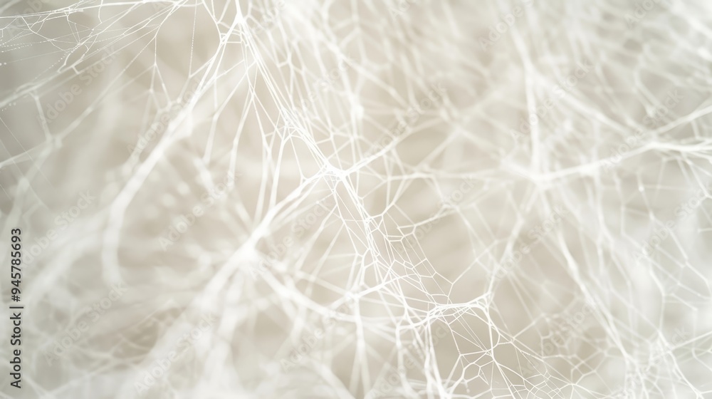 Poster a close-up of a fine, intricate cobweb with delicate threads, symbolizing fragility, interconnectedn