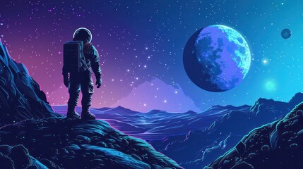 Naklejka premium Astronaut on a Distant Planet