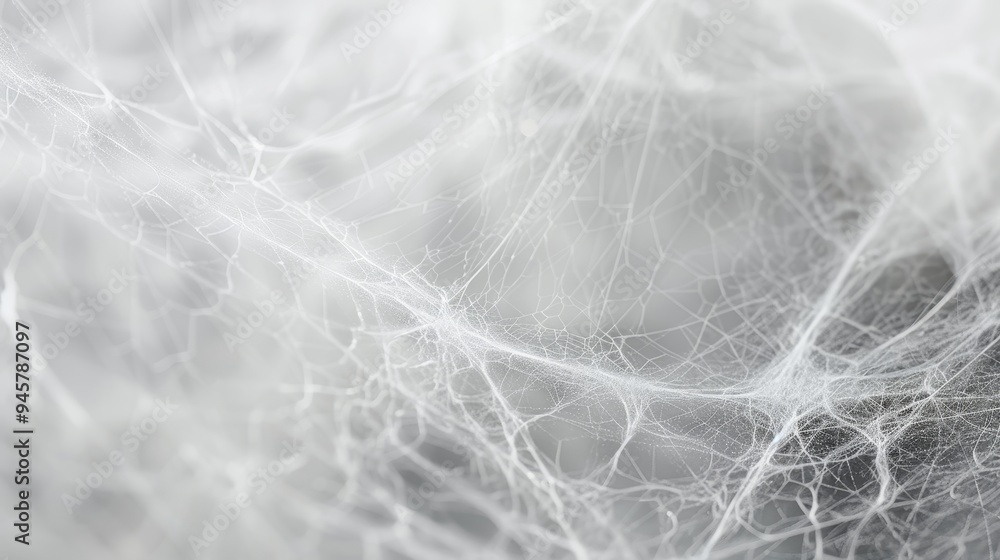 Poster a close-up shot of a fine, gossamer cobweb, capturing the intricate details of the delicate threads.