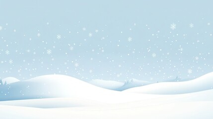 Winter Landscape with Falling Snow, Minimalist Design, Snowy Hills, Abstract Background, Digital Art