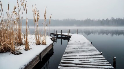 pier on the lake winter